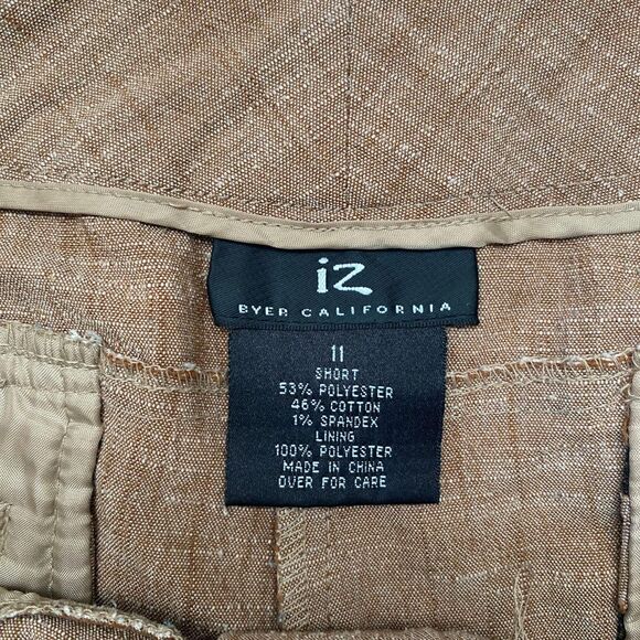 Iz Byer Early 2000's Brown Tan Linen Look Ultra Short Micro Shorts Size 11 / M - Picture 4 of 5